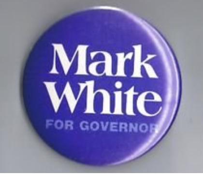 Blue Mark White for Governor campaign button.